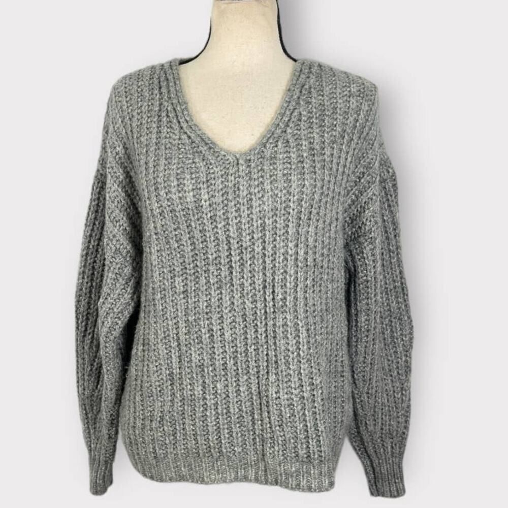 Rebecca Minkoff Gray Chunky Knit Thermal V-Neck Long Sleeve Sweater Women's XS